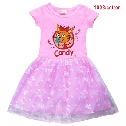 Kid-e-cats Clothes Kids Three Kitten Russian Cartoon Clothing Baby Girl Halloween Costume Dresses Children Princess Vestidos Bag