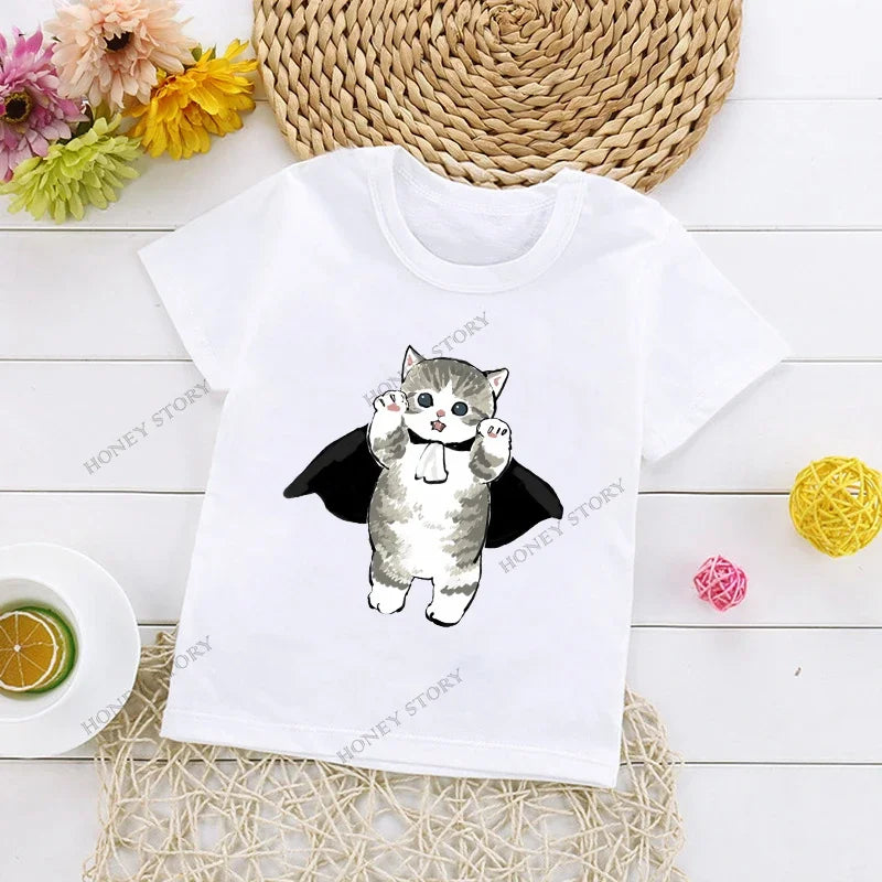 Cats Kids T Shirt Personalized Cartoon Cat Print Fashion Children's T-shirt Short Sleeve Children's Summer Boys Clothes Tops Tee