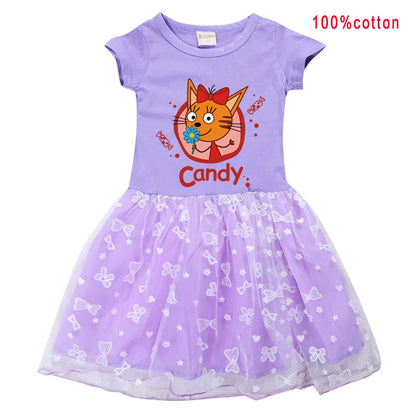 Kid-e-cats Clothes Kids Three Kitten Russian Cartoon Clothing Baby Girl Halloween Costume Dresses Children Princess Vestidos Bag