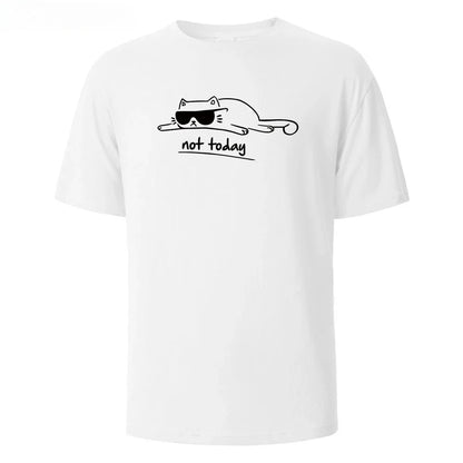 Not Today Cat Printed Comfortable Cotton Tshirt Men Simple Crew Neck Design Soft Breathable Short Sleeve Basic Men's T-shirt Top