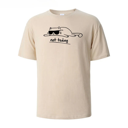 Not Today Cat Printed Comfortable Cotton Tshirt Men Simple Crew Neck Design Soft Breathable Short Sleeve Basic Men's T-shirt Top