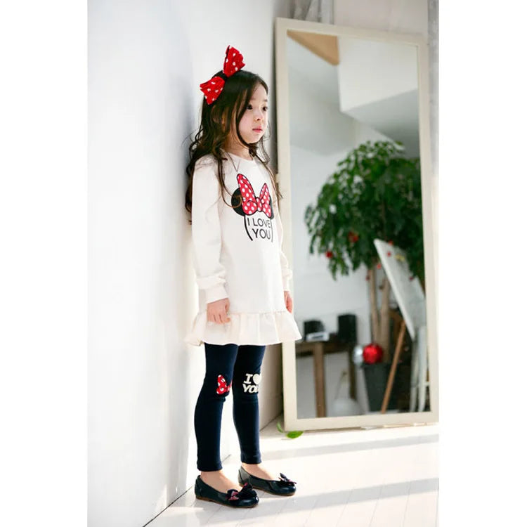 Kids Clothing Set Spring Autumn Cartoon Bow Knot Long Sleeve Cotton Shirt+Leggings 2Pcs Suit For 3-8 Years Girls Casual Outfit