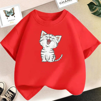 Kids Lovely Cat Pet Animal T Shirt Fashion Summer Girls Cute Casual Top Short Sleeve Tshirts Children Cartoon Graphic Tee