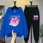Kids Hoodie Set with Cartoon Blue Cat & Bird Print, Casual Long - Sleeve Top + Pants Outfit for Boys Girls, Comfortable Children