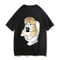 Cute Kitten Cat Play Games Print Avant-garde Fashion Trend Loose Cotton Round Neck Short Sleeve Men's T-shirt Korean Clothing