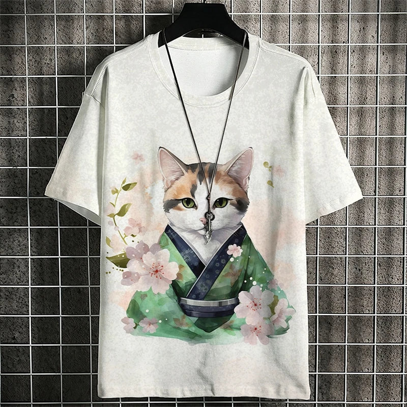 Fashion Warrior Cat Graphic T Shirts For Men Trend Summer Crew Neck 3D Cat Printed Kids T-shirts Cool Streetwear Harajuku Tees