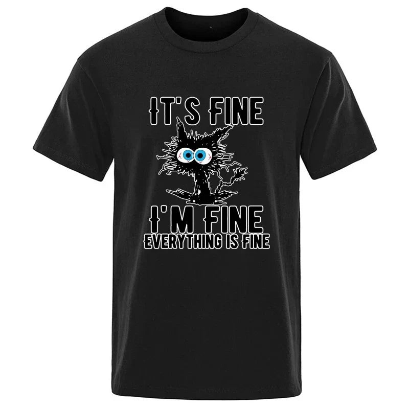 Men's High Quality T-shirt 100% Cotton Funny Cool Cat Printed T-shirt Casual Men's Short Sleeve T-shirt for Men T-Shirt Male Top