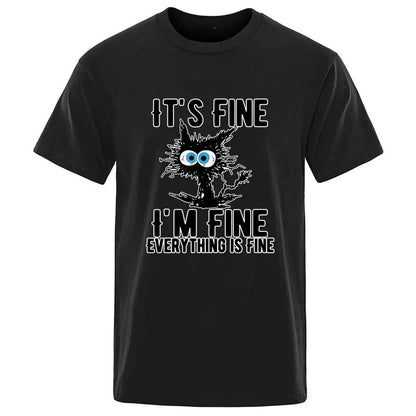 Men's High Quality T-shirt 100% Cotton Funny Cool Cat Printed T-shirt Casual Men's Short Sleeve T-shirt for Men T-Shirt Male Top