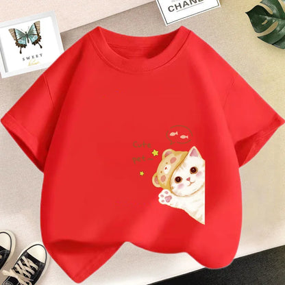 Kids Lovely Cat Pet Animal T Shirt Fashion Summer Girls Cute Casual Top Short Sleeve Tshirts Children Cartoon Graphic Tee